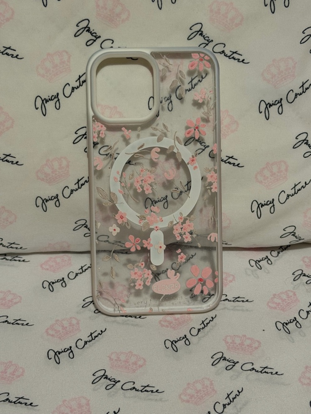 Clear floral iPhone 13 Pro Max case with soft pink blossom design 🌸🤍